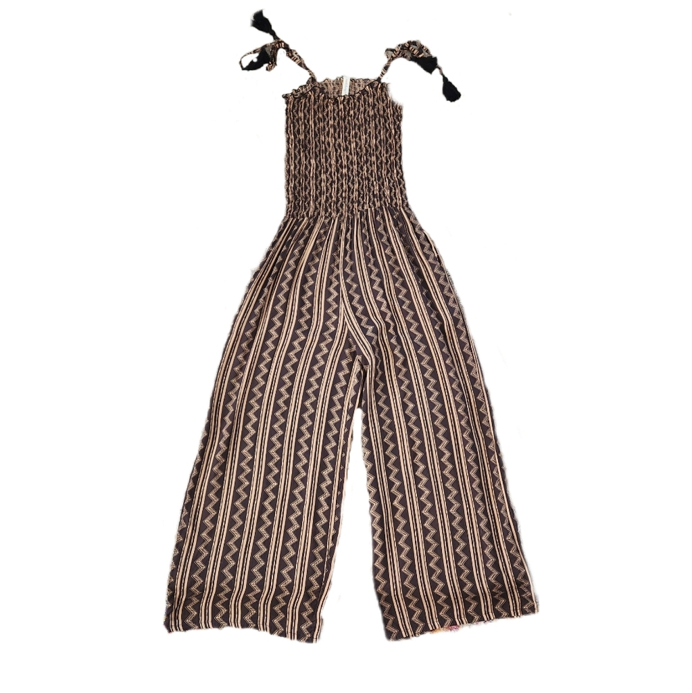 Coolchange Smocked Body Cropped Jumpsuit Black &‎ Tan Women's Size Large